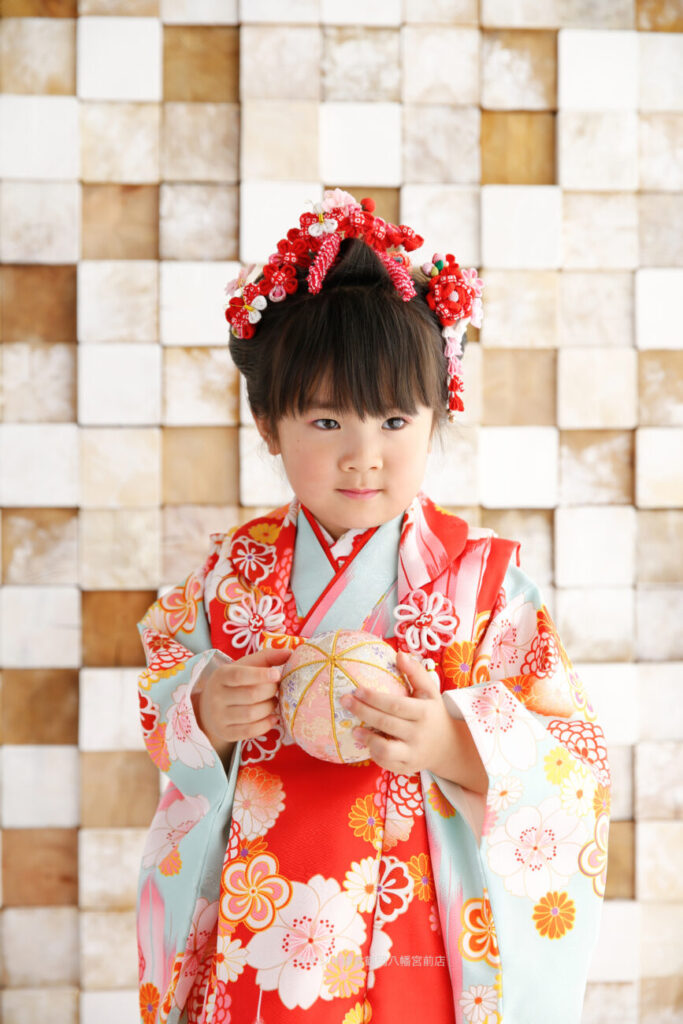 七五三3歳女の子一つ身着物と正絹総絞り手縫いの被布(肌襦袢つき 