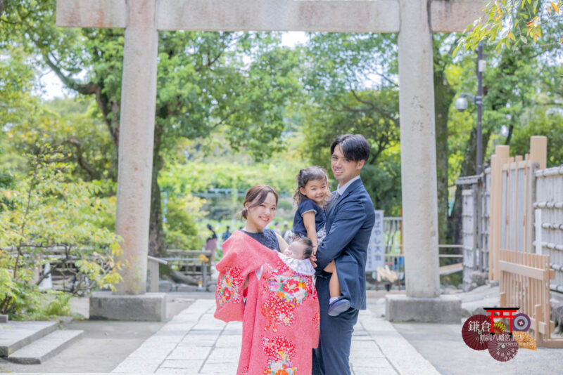 家族4人でお宮参り 鎌倉鶴岡八幡宮に出張撮影